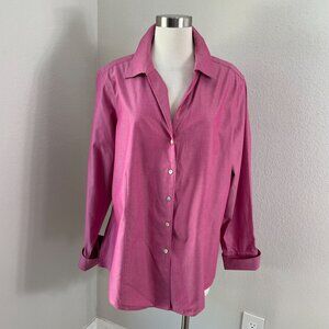 Foxcroft NYC Womens Plus 16W Fitted Heritage Non Iron Pink Button Up Shirt Top